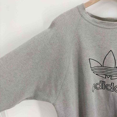 アディダス adidas 90S USA製 トレフォイルロゴ 刺繍 裏起毛 ポリコットン ラグランスリーブ クルーネック スウェット メンズ import:L